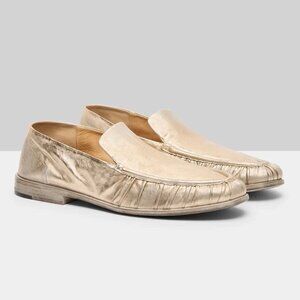 NWB Marsell Mocassino Pleated Leather Loafers in Gold Platino EU 35 US 5